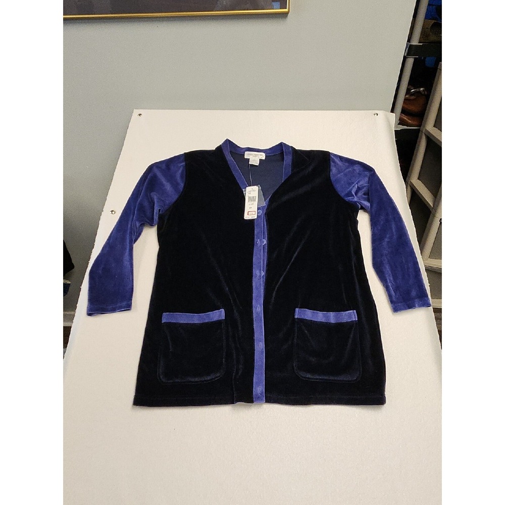 Jones New York Sport Purple Blazer Button Front Collared Velour Jacket 1X New
